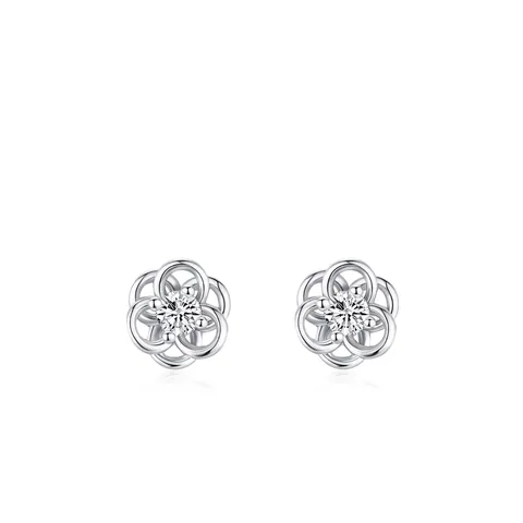 S925 Sterling Silver Hollow Flower Stud Earrings With Sparkling Zirconia Minimalist Sweet Floral Ear Studs For Women Jewelry