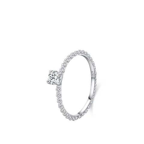 Elegant 925 Sterling Silver Beaded Band Ring For Women Minimalist Sparkling Round Zirconia Inlaid Fashion Jewelry Index Finger Ring