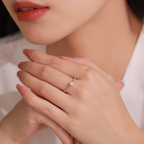 Elegant 925 Sterling Silver Beaded Band Ring For Women Minimalist Sparkling Round Zirconia Inlaid Fashion Jewelry Index Finger Ring