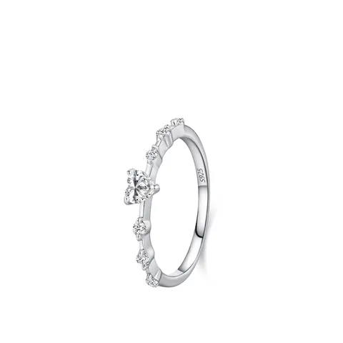 925 Sterling Silber Herz Zirkonia Ring Elegant Funkelnd Eingelegt Romantisch Süß Fein Band Fingerring Mode Schmuck Für Damen