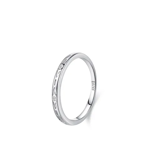 Anillo de Plata de Ley 925 Corazón para Mujer Textura Geométrica Circonia Incrustado Minimalista Anillo de Dedo Joyería
