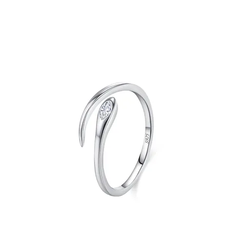 925 Sterling Zilver Slang Open Ring Voor Vrouwen Verstelbaar Fonkelende Zirconia Minimalistisch Dier Ontwerp Luxe Hand Sieraden Cadeau