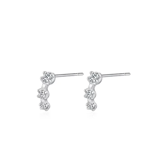 Boucles d'Oreilles Puces en Argent Sterling 925 avec Zirconia pour Femmes Courbe Exquise à Trois Pierres Bijoux de Mode