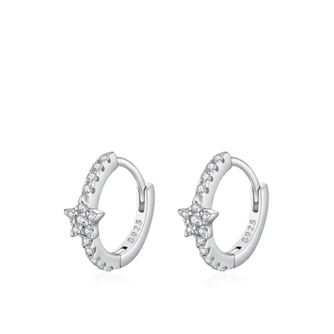 Boucles d'Oreilles Créoles Étoile en Argent Sterling 925 pour Femmes Petites Boucles d'Oreilles Huggie avec Zirconia Incrusté Bijoux