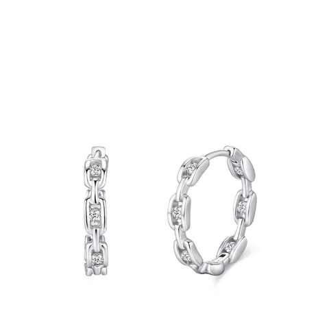 Pendientes de Aro de Eslabones de Cadena de Plata de Ley S925 para Mujer Estilo Punk Minimalista Circonia Incrustada Joyería de Plata