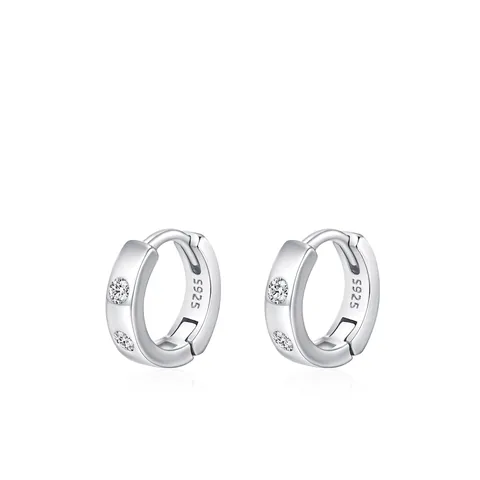 Minimalist 925 Sterling Silver Zirconia Hoop Earrings For Women Geometric Design High Quality Fashion Jewelry Accessory