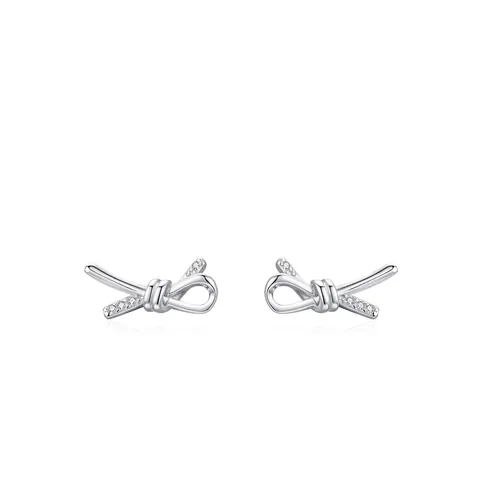 Pendientes de Botón con Lazo de Plata de Ley 925 para Mujer Diseño de Cinta Minimalista con Circonia Incrustada Joyería Elegante