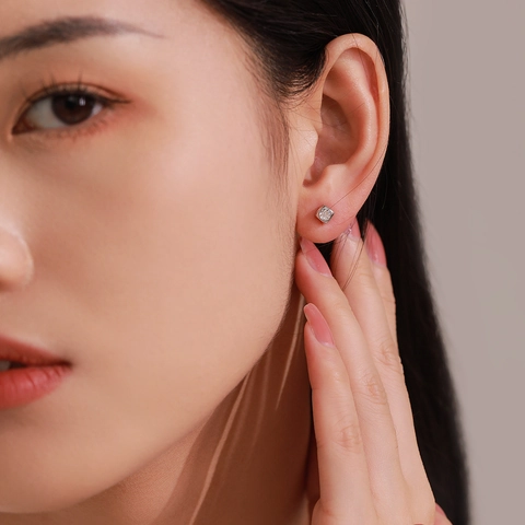 Pendientes de Botón de Cubo de Plata de Ley 925 para Mujer Minimalistas Geométricos con Circonia Incrustada Joyería