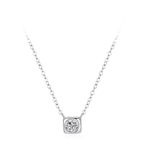 Collier Pendentif Cube Géométrique en Argent Sterling 925 pour Femme Chaîne de Clavicule Incrustée de Zirconia Cadeau Bijoux