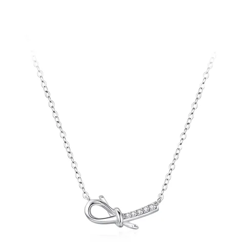 S925 Sterlingsilber Schleifen Knoten Anhänger Halskette Mit Funkelnden Zirkonia Elegante Einfache Schmuck Geschenk Für Damen