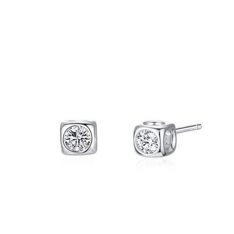 Pendientes de Botón de Cubo de Plata de Ley 925 para Mujer Minimalistas Geométricos con Circonia Incrustada Joyería