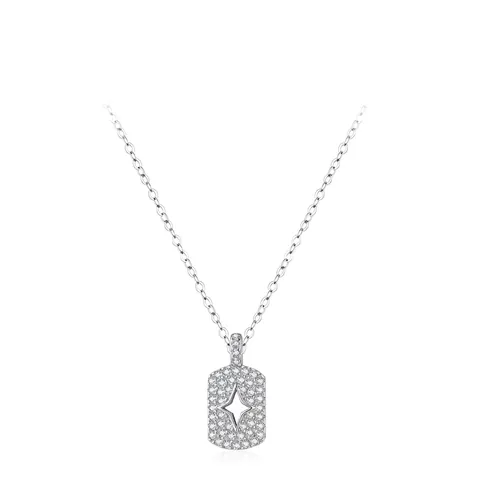 Collier Pendentif Rectangulaire Étoile en Argent Sterling 925 pour Femme Bijoux de Luxe Design Étoile Boussole avec Zirconia