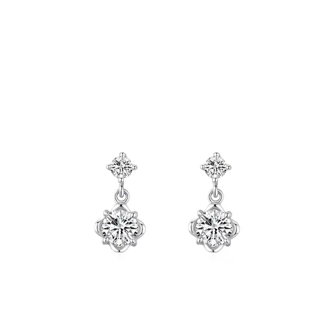 925 Sterling Silver Zirconia Flower Stud Earrings Elegant Shiny Double Flower Drop Earrings Jewelry Gift For Women
