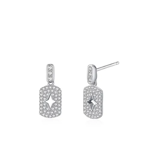 925 Sterling Silver Star Rectangular Stud Earrings Zirconia Inlaid Light Luxury Minimalist Starburst Earrings For Women Jewelry