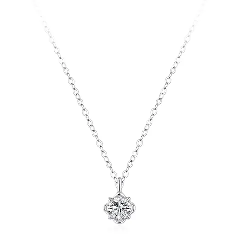 Collier Pendentif Fleur en Argent Sterling 925 avec Zirconia Solitaire Scintillant Chaîne de Clavicule Élégante Bijoux pour Femmes