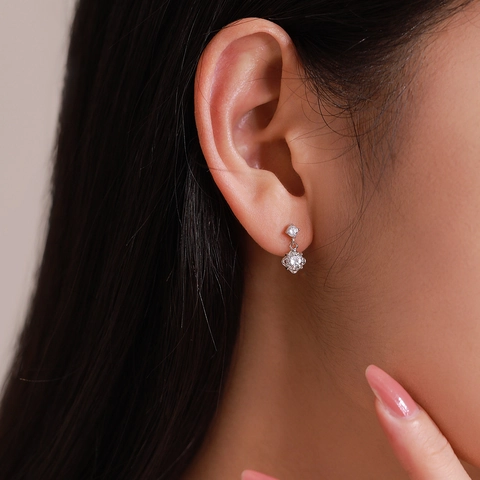 925 Sterling Silver Zirconia Flower Stud Earrings Elegant Shiny Double Flower Drop Earrings Jewelry Gift For Women