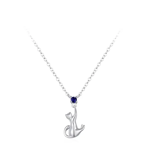 Elegante Collana con Ciondolo a Gatto in Argento Sterling 925 per Donna Gioielli Minimalisti con Intarsio in Zirconia Blu