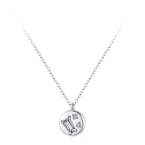 Vintage 925 Sterling Silver Round Plate Pendant Necklace For Women Retro Zirconia Inlaid Cool Sweet Style Choker Neck Jewelry