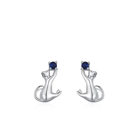 925 Sterlingsilber Katze Ohrstecker Mit Blauem Zirkonia Nischen-Design Süße Tier Ohrringe Für Damen Täglicher Schmuck Geschenk