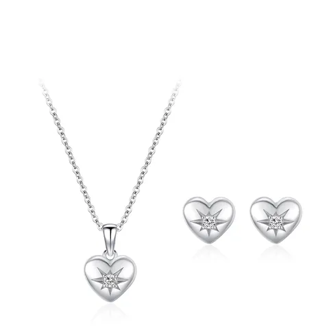 925 Sterling Silver Romantic Heart Jewelry Zirconia Star Pendant Necklace Stud Earrings Elegant Fashion Birthday Gift For Women