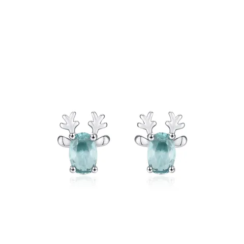 925 Sterlingsilber Rentier Geweih Ohrstecker Paraiba Blau Strass Weihnachten Schmuck Für Damen Minimalistisch Süß Tier Ohrringe