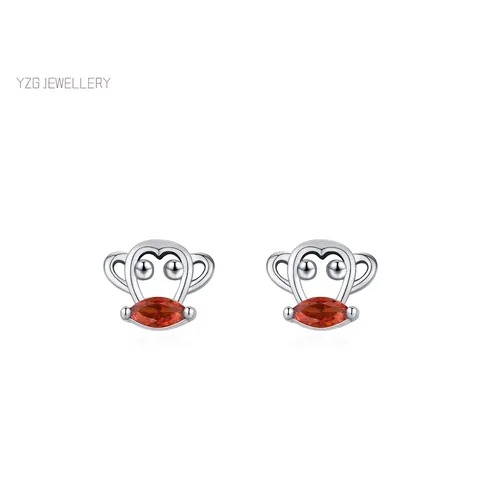 925 Sterling Silver Cartoon Monkey Stud Earrings For Women Hollow Inlaid Zirconia Animal Jewelry Cute Minimalist Ear Studs