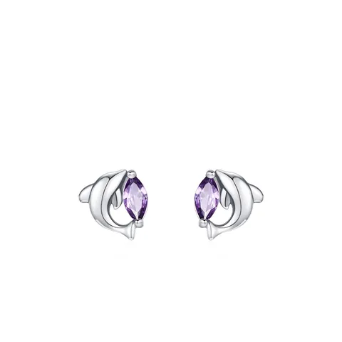 925 Sterling Silver Dreamy Purple Dolphin Stud Earrings For Women Cute Small Animal Marquise Cut Zirconia Fashion Jewelry