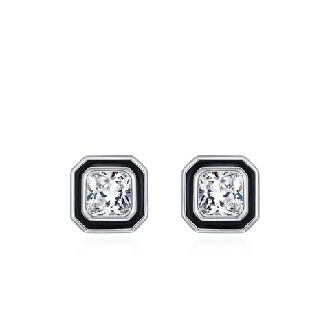 Vintage 925 Sterling Zilveren Vierkante Zirkonia Oorknopjes Voor Dames Hepburn Stijl Zwart Emaille Geometrische Sieraden