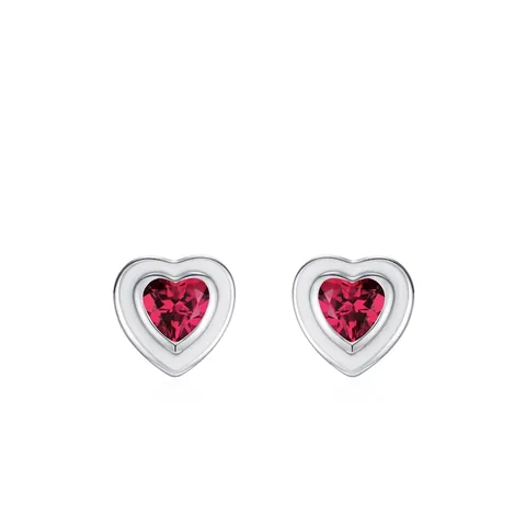 Orecchini a Bottone a Cuore Dolce in Argento Sterling 925 con Zirconia Rossa per Donna Gioielli Quotidiani Minimalisti con Smalto Regalo San Valentino