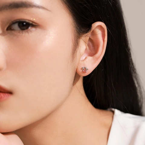 925 Sterling Silver Cartoon Monkey Stud Earrings For Women Hollow Inlaid Zirconia Animal Jewelry Cute Minimalist Ear Studs