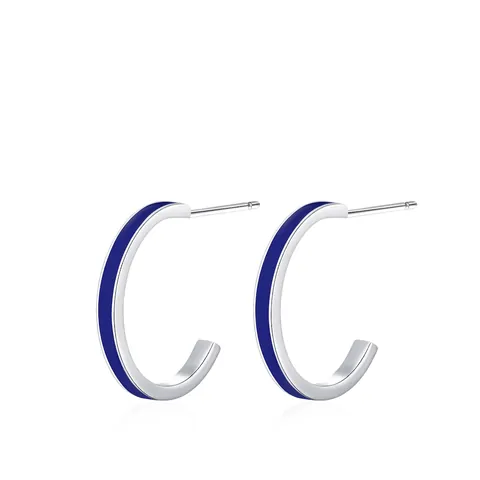 Orecchini a Bottone in Argento Sterling 925 a Forma di C Geometrici Blu Reale in Smalto per Donna Eleganti Gioielli di Nicchia