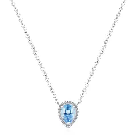 Collar con Colgante de Gota Lágrima del Océano de Plata de Ley S925 para Mujer con Circonia Azul Incrustada
