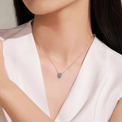 Collar con Colgante de Gota Lágrima del Océano de Plata de Ley S925 para Mujer con Circonia Azul Incrustada