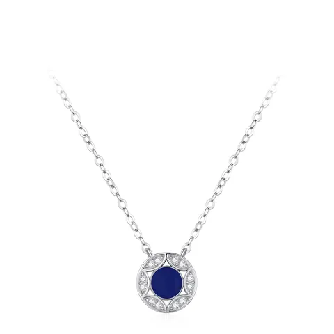 Collana con Pendente Rotondo a Stella Blu in Argento Sterling 925 per Donna Catena della Clavicola con Zirconia Gioielli Eleganti