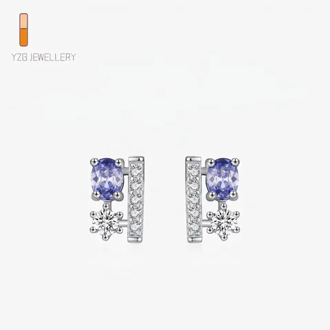 925 Sterlingsilber Lila Blume Ohrstecker Für Damen Geometrische Zirkonia Eingelegt Einfache Mode Schmuck Ohrringe Geburtstagsgeschenk