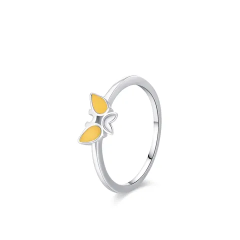Anello Farfalla in Argento Sterling 925 per Donna Minimalista in Smalto Giallo Anello da Dito Piccoli Gioielli Freschi Regalo