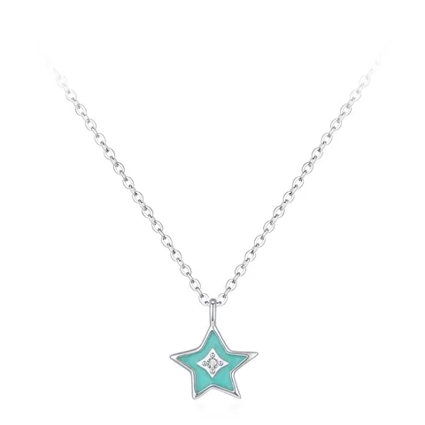 Collar con Colgante de Estrella de Plata de Ley 925 para Mujer Esmalte Azul Verde Estrella de la Suerte Strass Cadena Joyería Moda