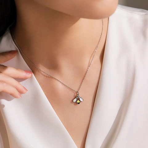 Collar con Colgante de Abeja de Plata de Ley S925 para Mujer Joyería de Cadena de Clavícula de Animal de Esmalte Minimalista Regalo