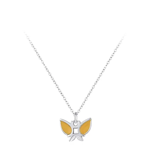 Collar con Colgante de Mariposa de Plata de Ley 925 Para Mujer Esmalte Amarillo Joyería Minimalista Cadena de Clavícula Animal Regalo