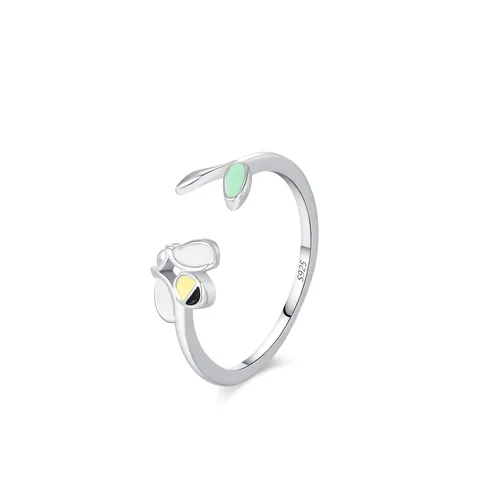 Anello Aperto in Argento Sterling 925 con Ape per Donna Regolabile Smalto Ape Foglia Verde Semplice Carino Animale Pastorale Gioielli Regalo