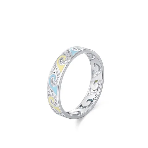 Anello in Argento Sterling 925 Nuvola di Buon Auspicio Traforato Smalto Vintage Stile Etnico Gioielli Anello per Donna