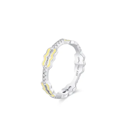 Anillo de Onda Retorcida de Plata de Ley S925 para Mujer Color Caramelo Esmalte Circonia Incrustada Joyería de Moda
