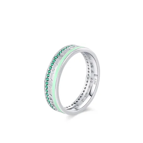Anello in Argento Sterling 925 Stile Foresta Zirconia Verde Smalto Motivo a Foglia Anello Dito Gioielli Moda Donna Regalo Matrimonio