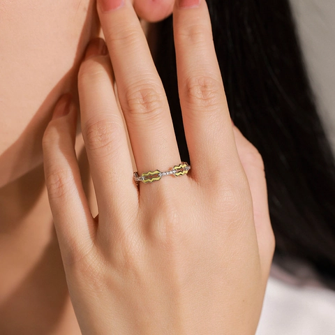 Anillo de Onda Retorcida de Plata de Ley S925 para Mujer Color Caramelo Esmalte Circonia Incrustada Joyería de Moda