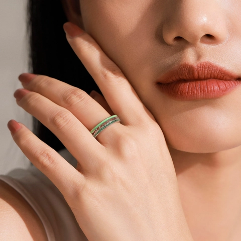 Anello in Argento Sterling 925 Stile Foresta Zirconia Verde Smalto Motivo a Foglia Anello Dito Gioielli Moda Donna Regalo Matrimonio