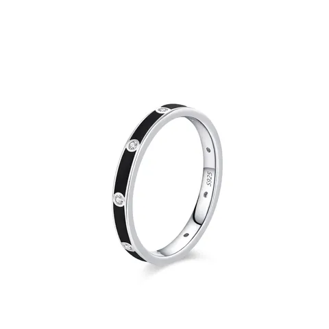 Exquisite 925 Sterling Silver Pave Rhinestone Ring For Women Black Enamel Geometric Punk Style Index Finger Ring Fashion Jewelry