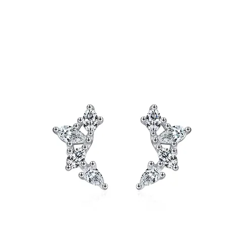 Boucles d'Oreilles Clous en Argent Sterling 925 Forme d'Aile pour Femme Design de Plume Incrusté de Zirconia Bijoux