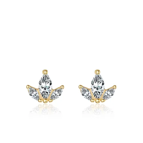 Orecchini a Bottone a Corona in Argento Sterling 925 da Donna Piccoli Zirconi Taglio Marquise Placcati Oro Gioielli