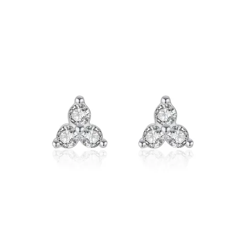 Mini Drei Blütenblätter Blumen Ohrstecker 925 Sterling Silber Ohrringpfosten Zirkonia Cluster Minimalistischer Schmuck Damen