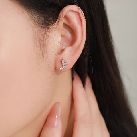 Boucles d'Oreilles Clous en Argent Sterling 925 Forme d'Aile pour Femme Design de Plume Incrusté de Zirconia Bijoux